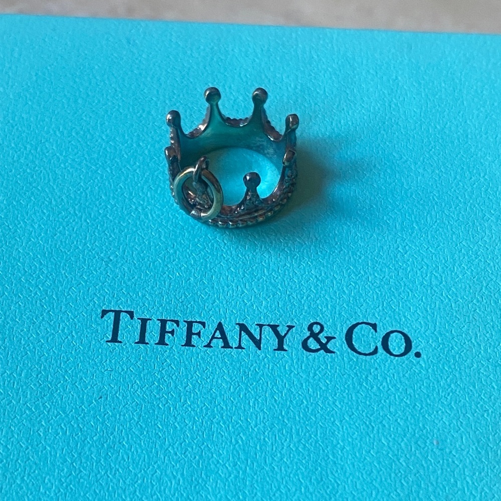 Tiffany & Co Sterling Silver Crown Charm AUTHENTIC box & jewelry bag & care card